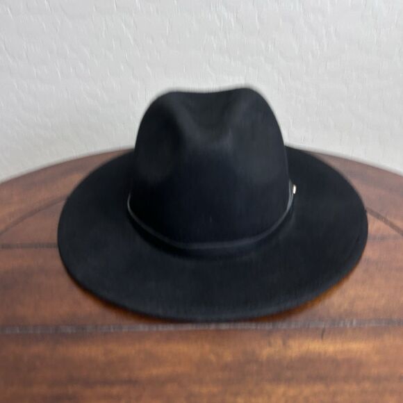 Free People Wool Fedora Hat Black W/ Leather Band One Size $78 - Picture 1 of 11